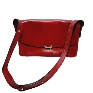 Vintage Red Real Quality Leather Shoulder Crossbody Purse Bag Adjustable Straps.